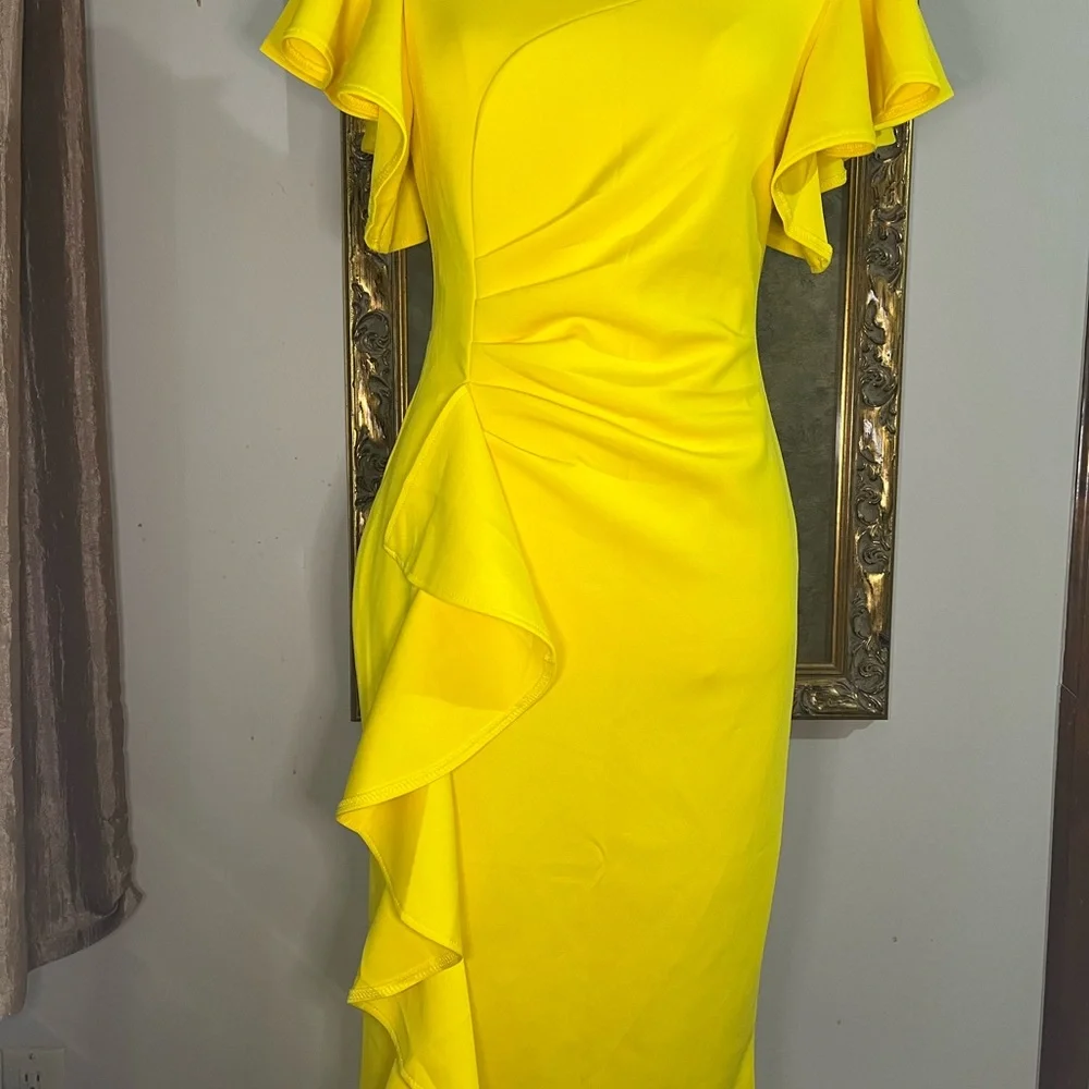 Elegant Yellow Ruffle Dress - Picture 12 of 16